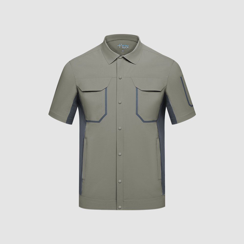 夏季工作服SKY009-橄榄绿拼灰咖